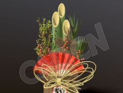 折扇竹筒松枝芦苇圣诞节装饰品模型