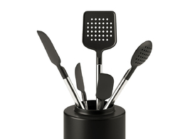 Crate & Barrel黑色硅胶钢制厨具3D模型素材下载Black Silicone & Steel Utensils by C