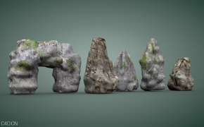 5块景观石C4D模型 Stone set 3d model