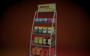 超市货物架C4D模型：薯片零食货架3D模型