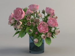 月季花插花3D模型 Rose flower arrangement