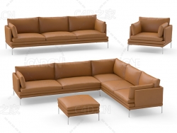 棕色沙发现代客厅沙发三人沙发单人沙发L型沙发C4D模型 sofa 3d model