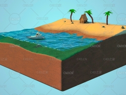 海边沙滩度假小屋微缩景观