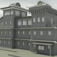 3层古建筑C4D模型