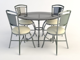 欧式铁艺桌椅 四人桌 圆桌 餐桌 玻璃桌椅C4D模型 Tables and chairs -038 3d model