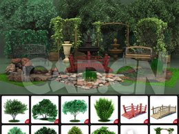 59个高精度植物 喷泉 雕塑 椅子花园3D模型合集