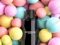 在七彩圆球中埋没的化妆品瓶模型