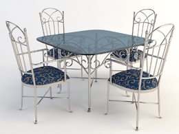 欧式铁艺桌椅 四人桌 方桌 餐桌 玻璃桌椅C4D模型 Tables and chairs -042 3d model