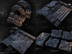 科幻石头墙 地砖模型 Stone Wall Modular Pack