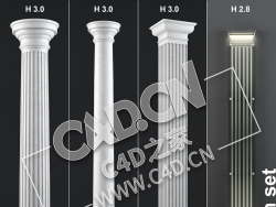 C4D欧式罗马柱圆柱方柱条纹柱模型_61