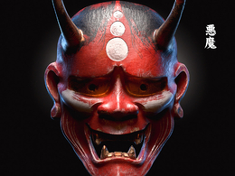 日本面具 恶魔面具C4D模型 japanese mask