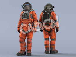 站立的桔黄色太空服中年男性宇宙飞行员Idle Relax