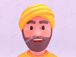 头上缠毛巾的印度男人卡通人物头像C4D模型Indian Man