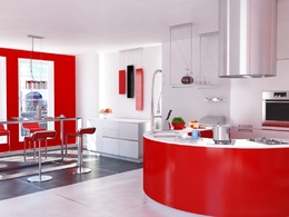 C4D室内模型：红色时尚餐厅 厨房渲染模型 Dining room kitchen