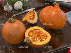 南瓜蔬菜 切开的半块南瓜C4D模型 Pumpkin