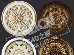 C4D欧式石膏雕花灯盘灯座浮雕花构件模型 Socket