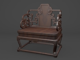 中式仿古家具：花卉纹扶手椅C4D模型 Chinese furniture chair