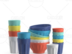 七彩陶瓷碗和杯子 Ceramic bowls and cups