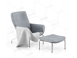 带搁脚板的灰色躺椅布艺椅休闲椅C4D模型Grey Lounge Chair with Footrest