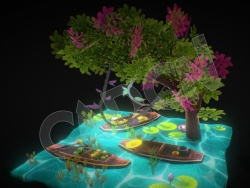 河边的小船低面卡通C4D模型