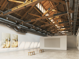 【C4D模型】工业风现代艺术展厅画廊空间设计 木质桁架屋顶结构 Vray高质量渲染效果图 艺术馆室内场景