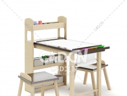 儿童凳子画桌子C4D模型下载 Kids Drawing Desk with Stools
