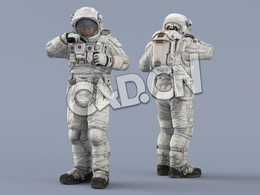 整前胸前设备的白色太空服年轻女性宇宙航天员Idle Chest Device