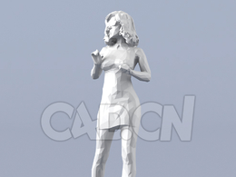 低面多边形卡通人物站着扭头看的女性模型