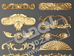 C4D欧式浮雕花构件装饰花件浮雕构件挂件套口雕花立体雕花外墙雕花模型 Cartouches