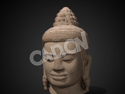 C4D佛头佛像雕塑模型 Stone Avalokiteshvara head,12th C CE
