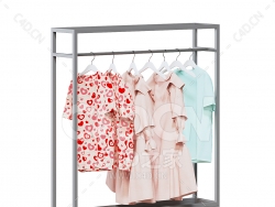 C4D商场超市服装架衣服架模型下载market rack clothes