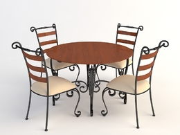 欧式铁艺桌椅 实木圆桌 餐桌C4D模型 Tables and chairs -036 3d model