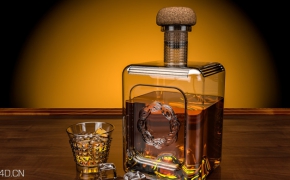 威士忌酒杯 酒瓶 洋酒C4D模型 Produkt Render Whisky