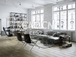 C4D现代风格客厅室内模型Living Room Interior 3D Scene