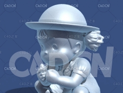 蹲在地上的小女孩动漫卡通角色雕塑C4D模型 Mei Kusakabe