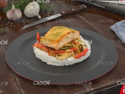 西餐：烤肉扒饭C4D模型 Barbecue rice