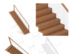 现代时尚复式公寓别墅实木直式楼梯单侧玻璃扶手直梯C4D模型Stairs 3d model-8
