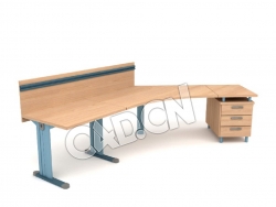 弧形单人办公桌办公家具C4D模型