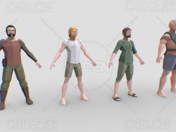 4个低面多边形卡通人物模型