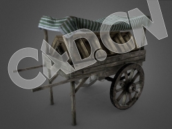 C4D古代卖水果木轮车模型 Old Cart
