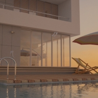 露天游泳池C4D模型 Summer Pool Scene Philipp Bauer Vray