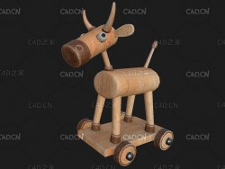 带轮子的木头牛儿童玩具C4D模型Cow on wheels Toy 3D Model