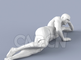 低面多边形卡通人物托头侧躺的男性模型