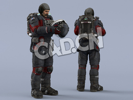 双手抱头盔站立黑红色宇航服中年男性太空飞行员idle Helmet Scifi PutOn
