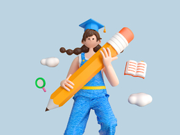抱铅笔学习戴博士帽教育女孩C4D OCTANE模型下载