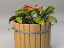 木桶3D模型 铁圈木桶花卉3D模型 Cask model