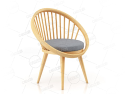 木制椅子圈椅实木椅带座垫木椅单人椅休闲椅C4D模型Wooden Chair wit Pillow 4