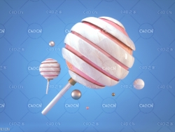 C4D OCTANE卡通立体螺旋棒棒糖模型