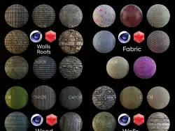 12种C4D红移材质预设 Redshift Rustic Material Pack 99 (Cinema 4d Only)