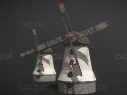 两个旋转的风车建筑 windmill